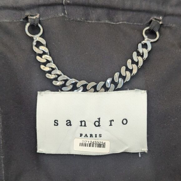 Sandro Paris Polyester Soft Shell Jacket Hooded Stowaway Black Size XL - Picture 8 of 9